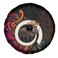 Vanuatu Boar Cowboy Spare Tire Cover Tusk Gradient Polynesian Pattern - Polynesian Pride