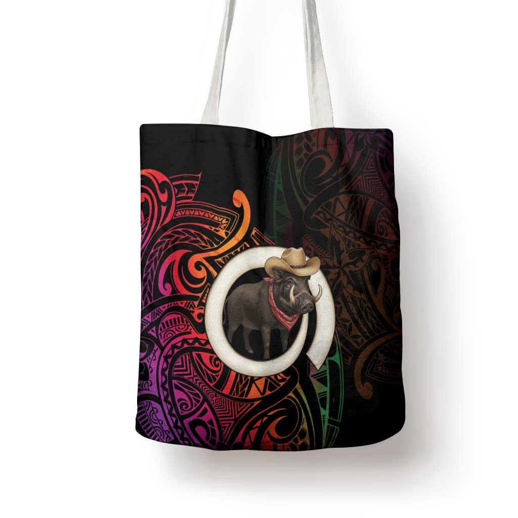 Vanuatu Boar Cowboy Tote Bag Tusk Gradient Polynesian Pattern - Polynesian Pride