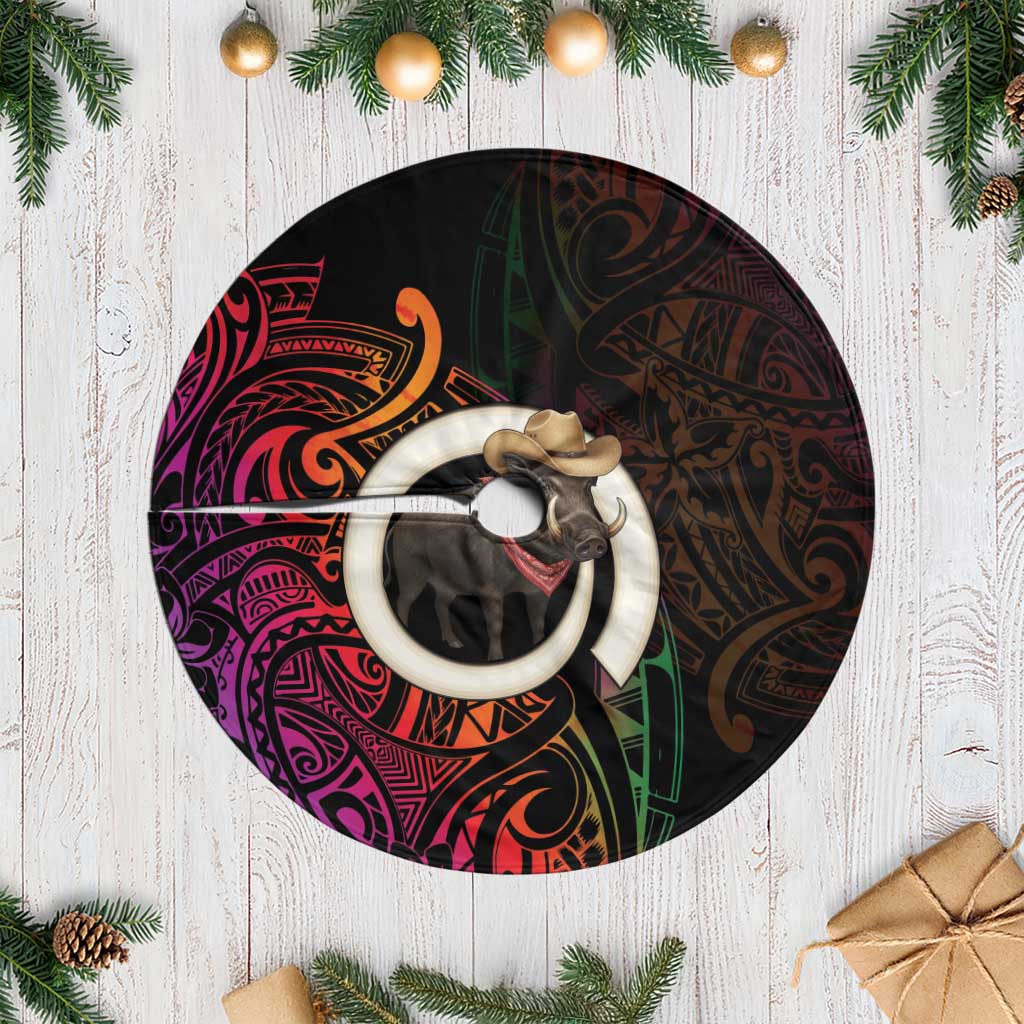 Vanuatu Boar Cowboy Tree Skirt Tusk Gradient Polynesian Pattern - Polynesian Pride