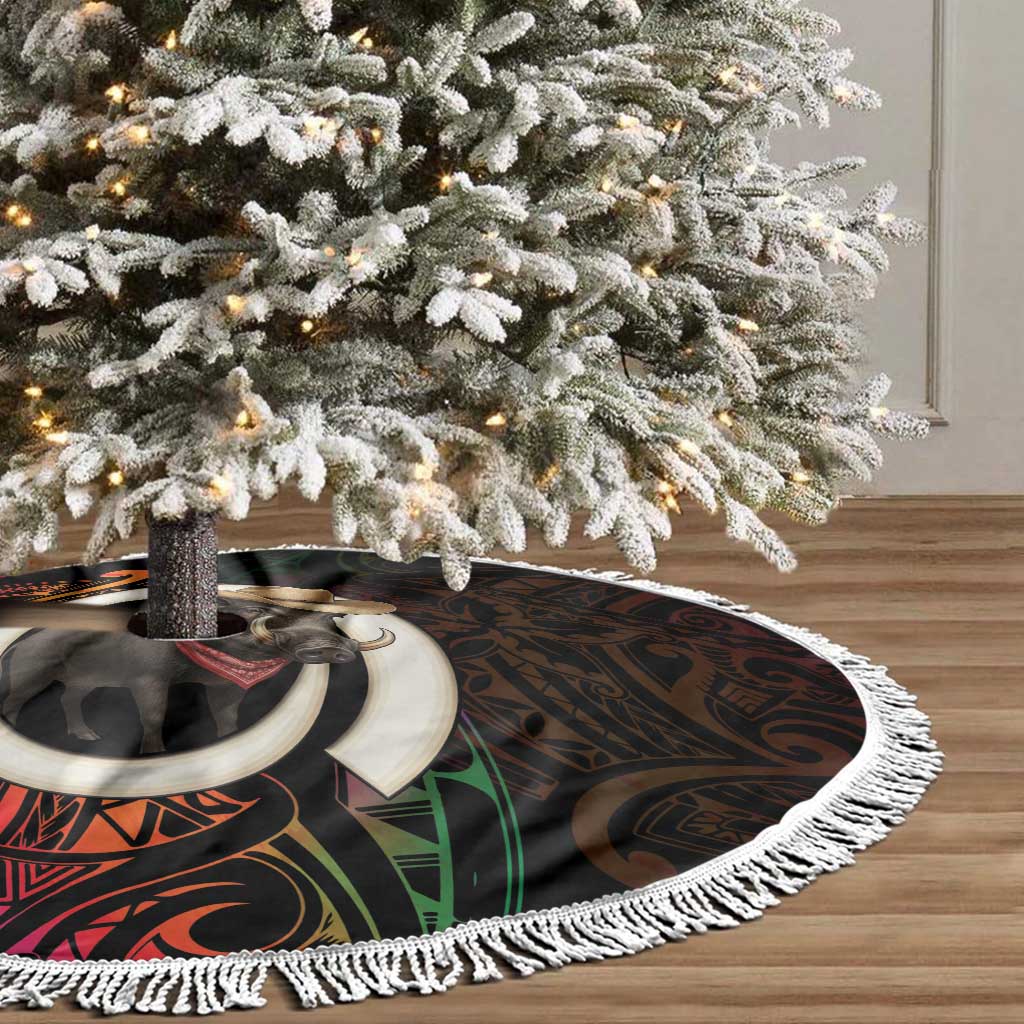 Vanuatu Boar Cowboy Tree Skirt Tusk Gradient Polynesian Pattern - Polynesian Pride