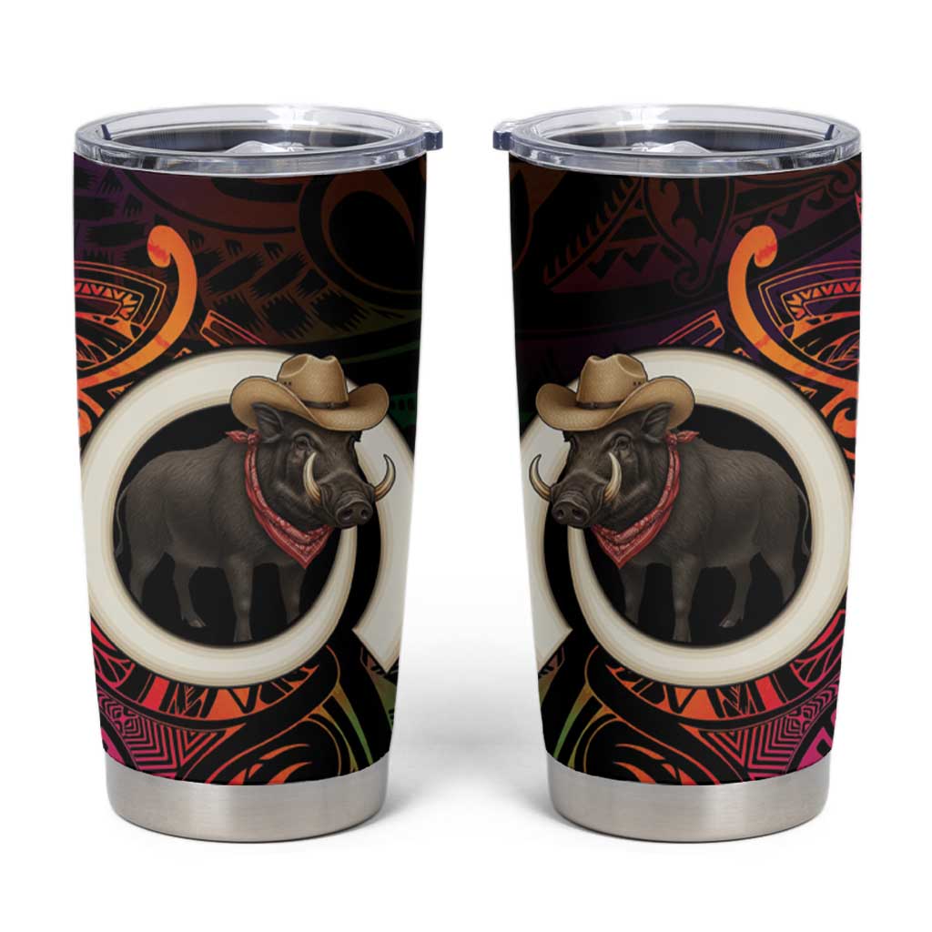 Vanuatu Boar Cowboy Tumbler Cup Tusk Gradient Polynesian Pattern - Polynesian Pride