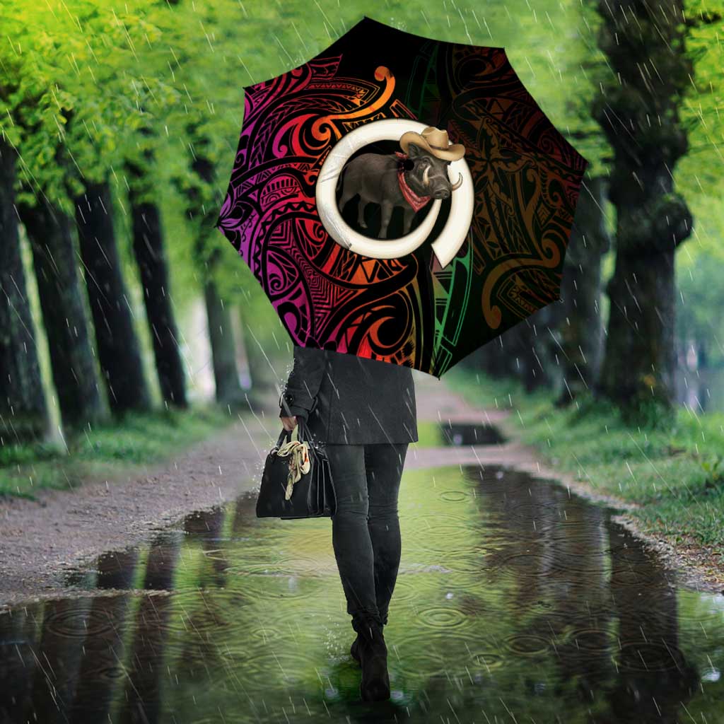 Vanuatu Boar Cowboy Umbrella Tusk Gradient Polynesian Pattern - Polynesian Pride