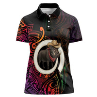 Vanuatu Boar Cowboy Women Polo Shirt Tusk Gradient Polynesian Pattern - Polynesian Pride