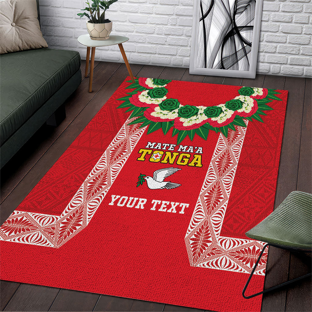 Mate Ma'a Tonga Rugby Custom Area Rug Tongan Kahoa Lei Ngatu Pattern Red