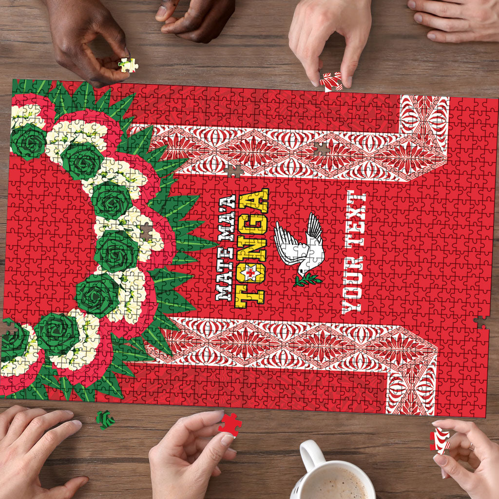 Mate Ma'a Tonga Rugby Custom Puzzle Tongan Kahoa Lei Ngatu Pattern Red LT14 - Polynesian Pride