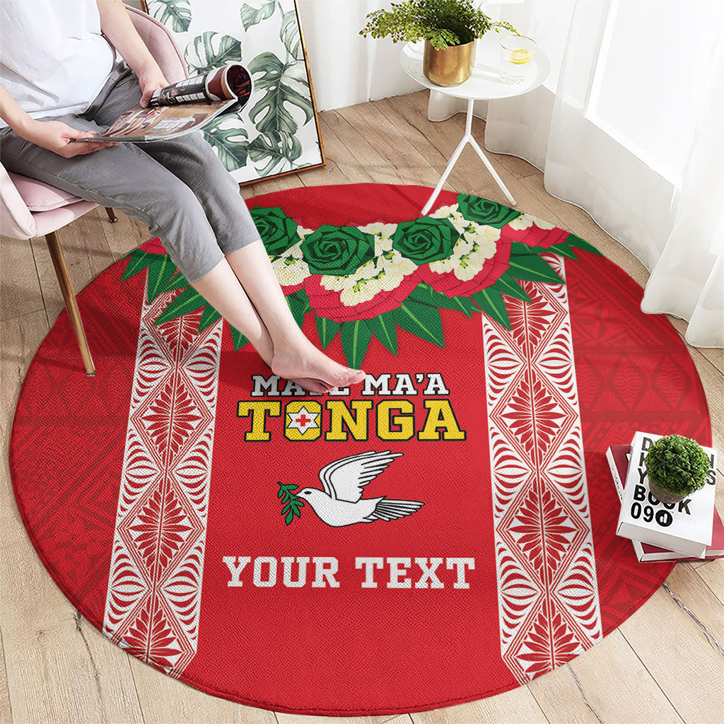 Mate Ma'a Tonga Rugby Custom Round Carpet Tongan Kahoa Lei Ngatu Pattern Red
