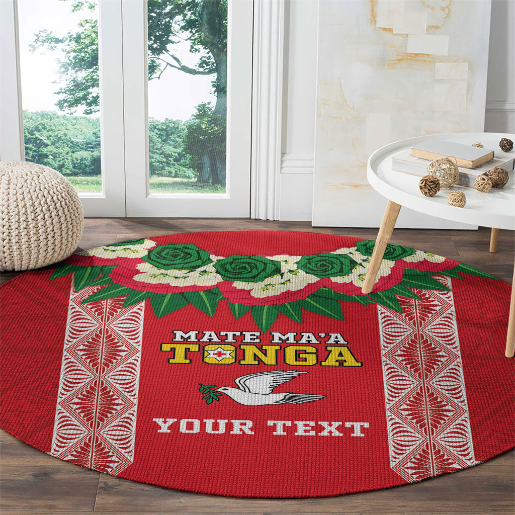 Mate Ma'a Tonga Rugby Custom Round Carpet Tongan Kahoa Lei Ngatu Pattern Red