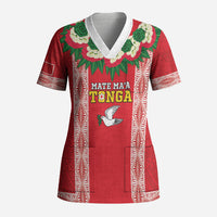 Mate Ma'a Tonga Rugby Custom Scrub Top Tongan Kahoa Lei Ngatu Pattern Red