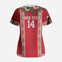 Mate Ma'a Tonga Rugby Custom Scrub Top Tongan Kahoa Lei Ngatu Pattern Red