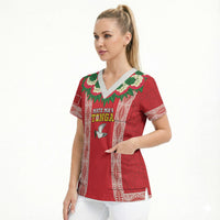 Mate Ma'a Tonga Rugby Custom Scrub Top Tongan Kahoa Lei Ngatu Pattern Red