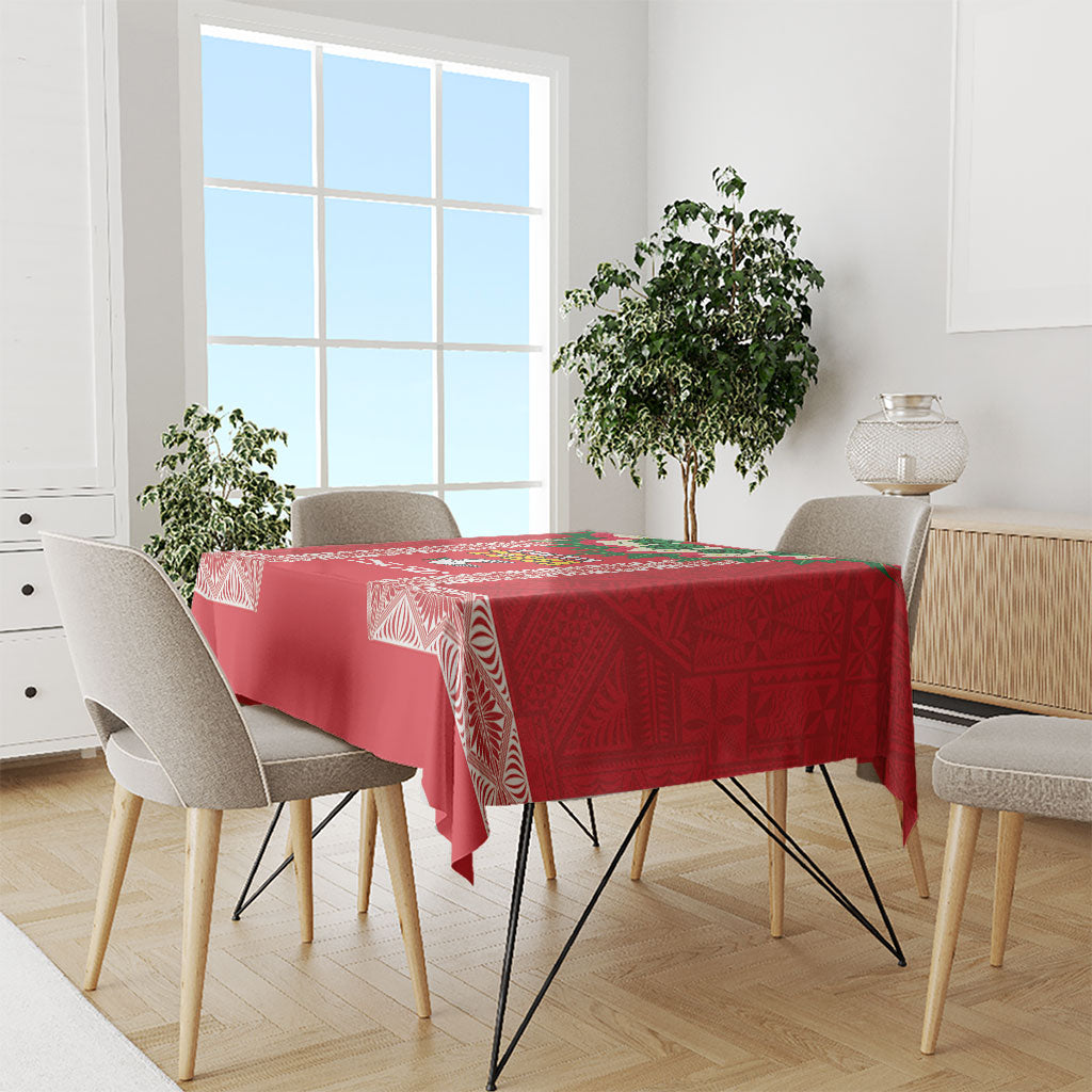 Mate Ma'a Tonga Rugby Custom Tablecloth Tongan Kahoa Lei Ngatu Pattern Red