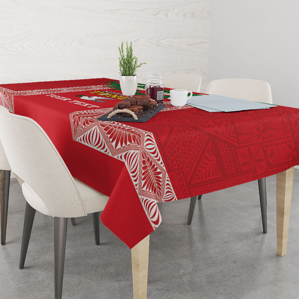 Mate Ma'a Tonga Rugby Custom Tablecloth Tongan Kahoa Lei Ngatu Pattern Red