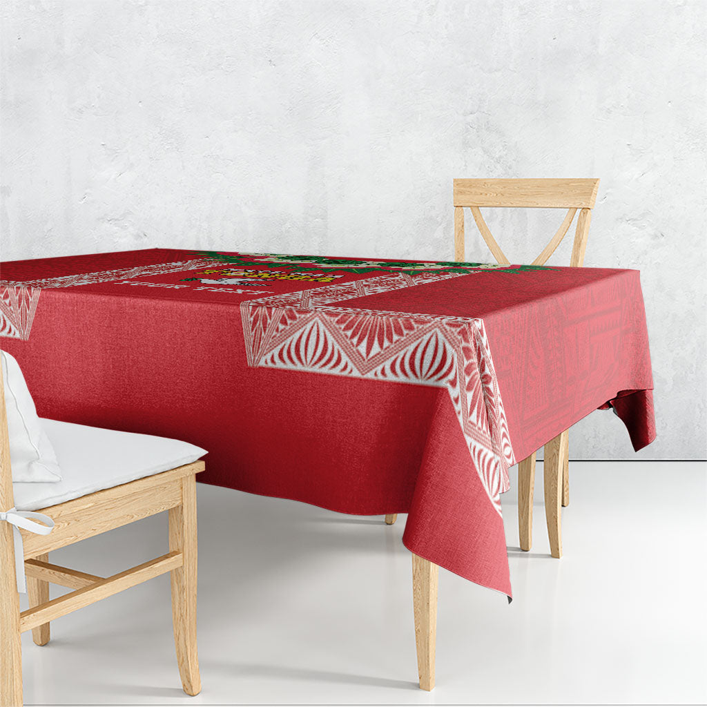 Mate Ma'a Tonga Rugby Custom Tablecloth Tongan Kahoa Lei Ngatu Pattern Red