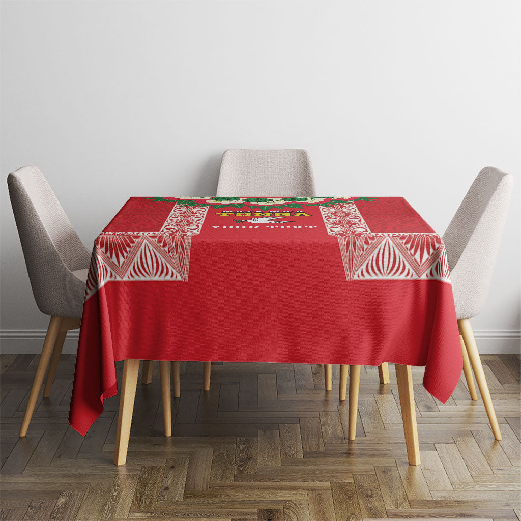 Mate Ma'a Tonga Rugby Custom Tablecloth Tongan Kahoa Lei Ngatu Pattern Red