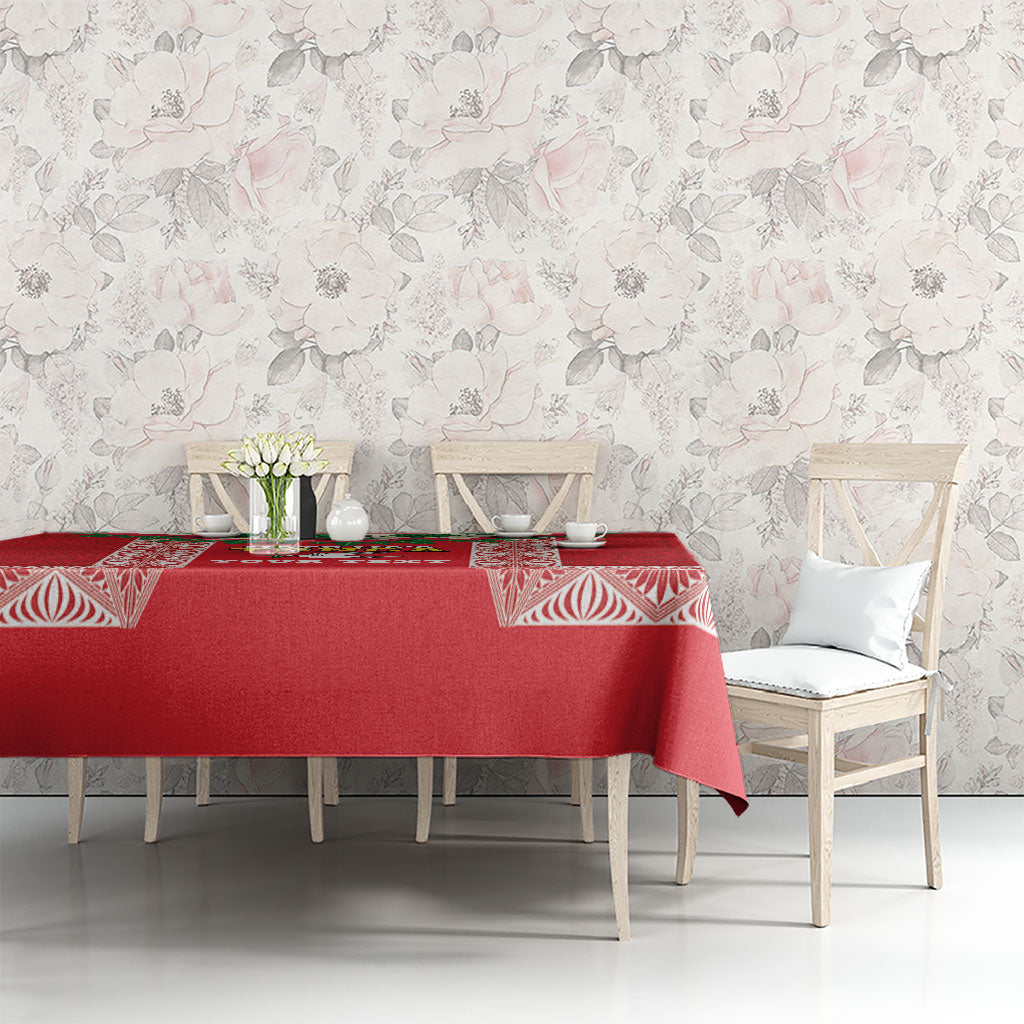 Mate Ma'a Tonga Rugby Custom Tablecloth Tongan Kahoa Lei Ngatu Pattern Red