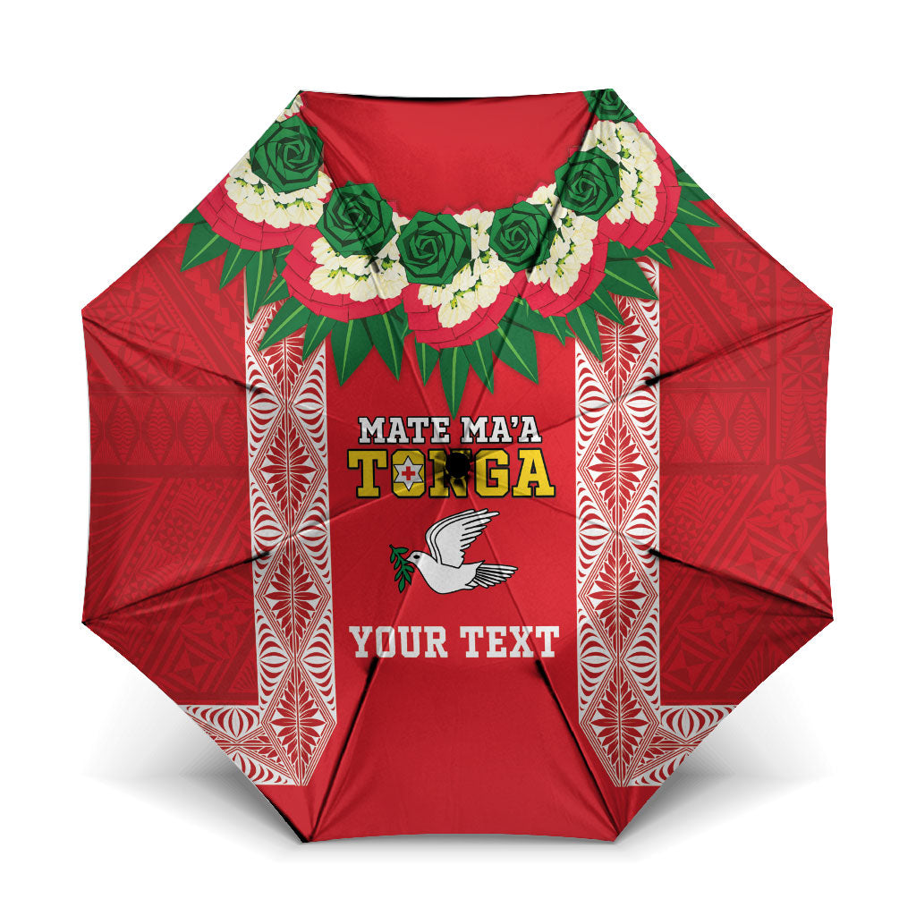 Mate Ma'a Tonga Rugby Custom Umbrella Tongan Kahoa Lei Ngatu Pattern Red
