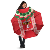Mate Ma'a Tonga Rugby Custom Umbrella Tongan Kahoa Lei Ngatu Pattern Red