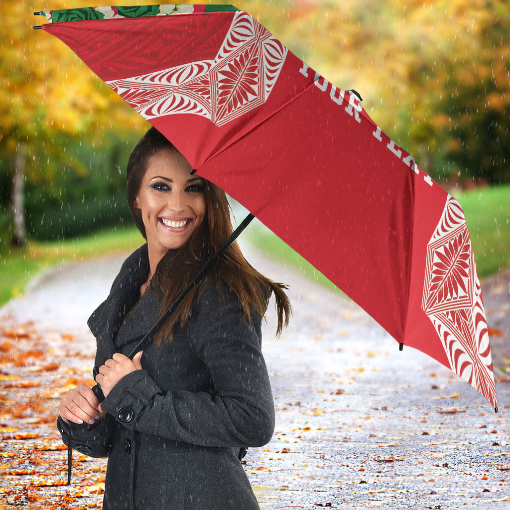 Mate Ma'a Tonga Rugby Custom Umbrella Tongan Kahoa Lei Ngatu Pattern Red