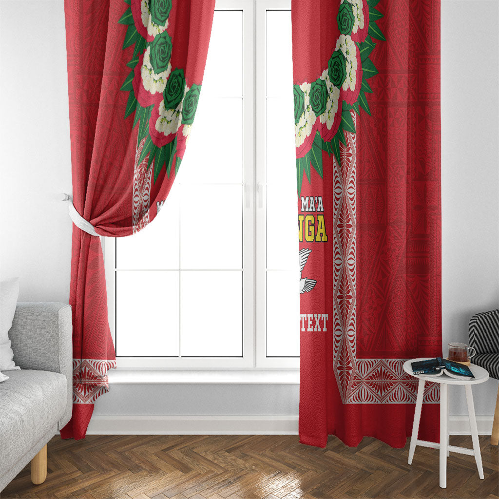 Mate Ma'a Tonga Rugby Custom Window Curtain Tongan Kahoa Lei Ngatu Pattern Red