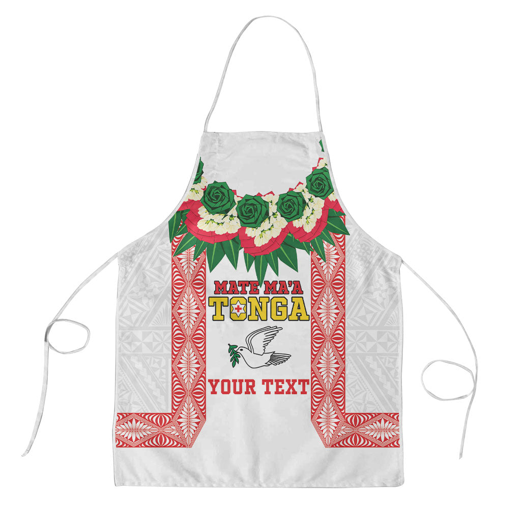 Mate Ma'a Tonga Rugby Custom Apron Tongan Kahoa Lei Ngatu Pattern White LT14 White - Polynesian Pride