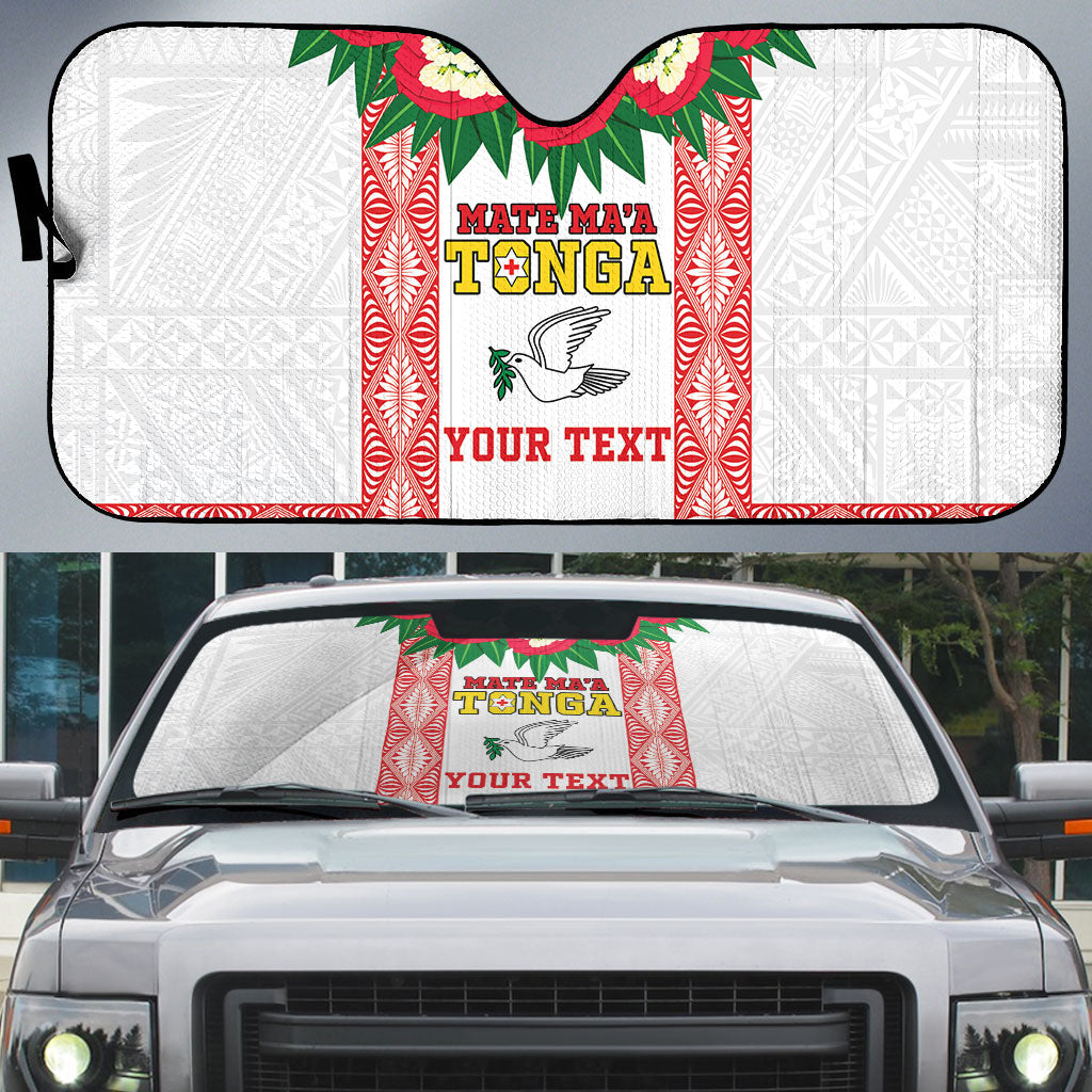 Mate Ma'a Tonga Rugby Custom Auto Sun Shade Tongan Kahoa Lei Ngatu Pattern White
