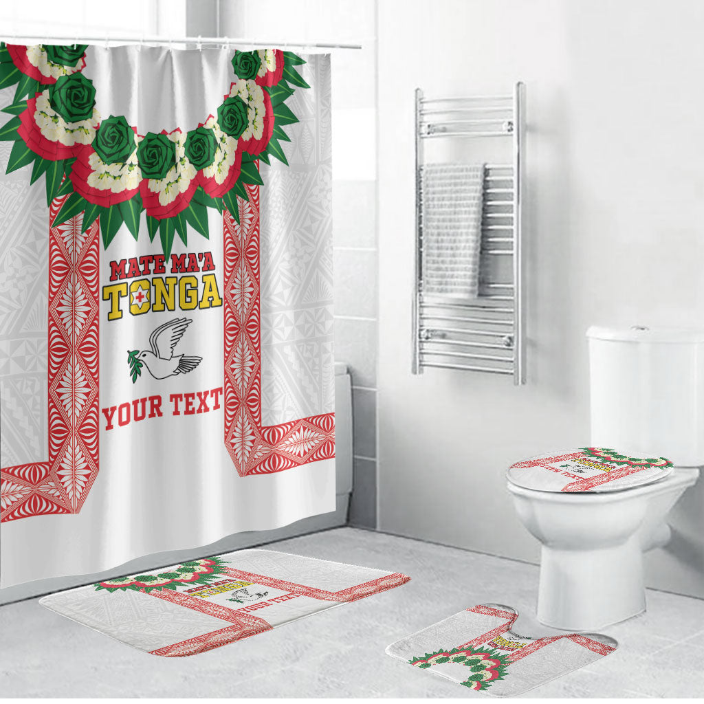 Mate Ma'a Tonga Rugby Custom Bathroom Set Tongan Kahoa Lei Ngatu Pattern White