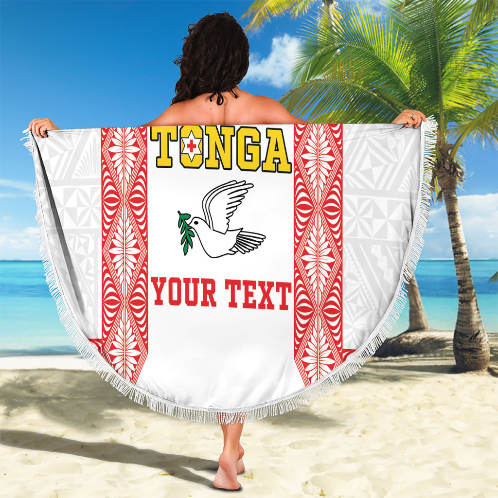 Mate Ma'a Tonga Rugby Custom Beach Blanket Tongan Kahoa Lei Ngatu Pattern White LT14 - Polynesian Pride