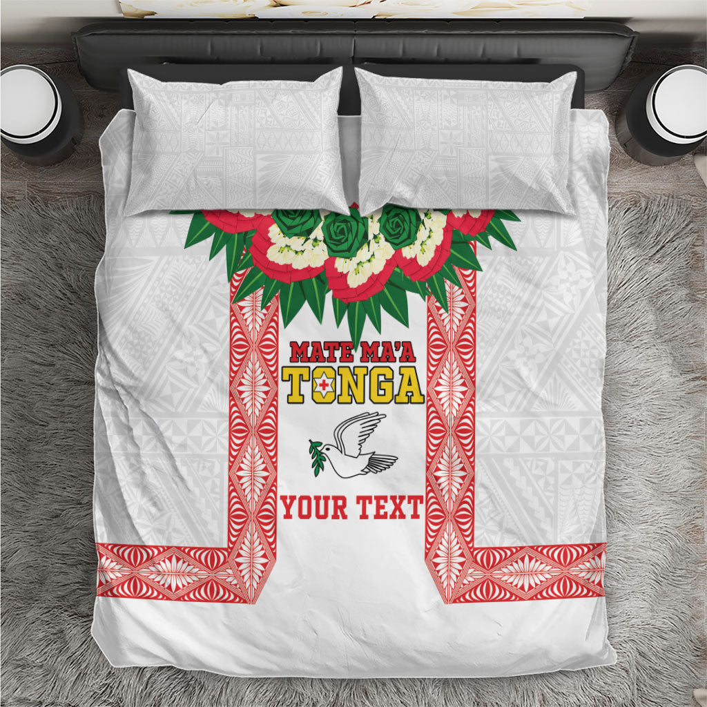 Mate Ma'a Tonga Rugby Custom Bedding Set Tongan Kahoa Lei Ngatu Pattern White LT14 White - Polynesian Pride
