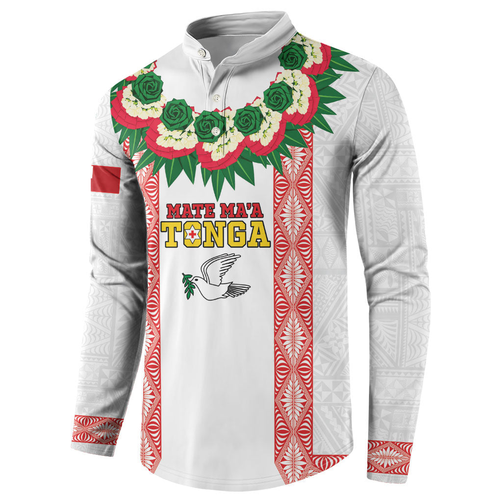 Mate Ma'a Tonga Rugby Custom Button Sweatshirt Tongan Kahoa Lei Ngatu Pattern White LT14 - Polynesian Pride