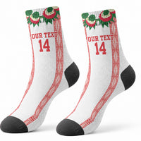 Mate Ma'a Tonga Rugby Custom Crew Socks Tongan Kahoa Lei Ngatu Pattern White LT14 - Polynesian Pride