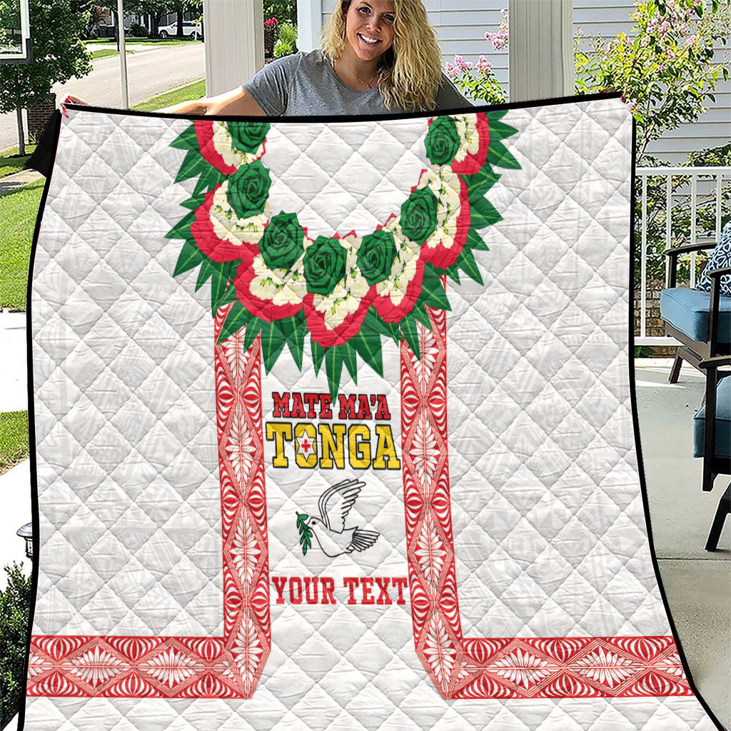 Mate Ma'a Tonga Rugby Custom Quilt Tongan Kahoa Lei Ngatu Pattern White