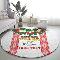 Mate Ma'a Tonga Rugby Custom Round Carpet Tongan Kahoa Lei Ngatu Pattern White
