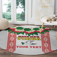 Mate Ma'a Tonga Rugby Custom Round Carpet Tongan Kahoa Lei Ngatu Pattern White