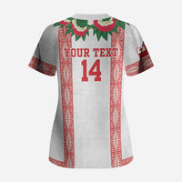 Mate Ma'a Tonga Rugby Custom Scrub Top Tongan Kahoa Lei Ngatu Pattern White