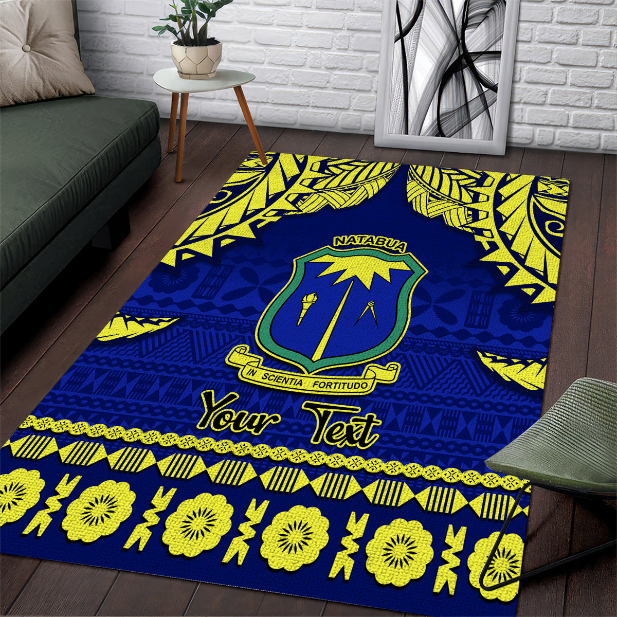 Personalised Fiji Natabua High School Area Rug Fijian Tapa Pattern LT14 Blue - Polynesian Pride