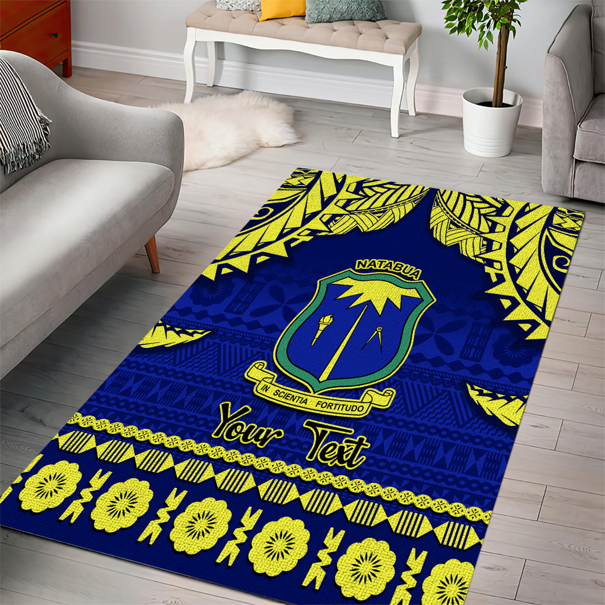 Personalised Fiji Natabua High School Area Rug Fijian Tapa Pattern LT14 - Polynesian Pride