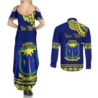 Personalised Fiji Natabua High School Couples Matching Summer Maxi Dress and Long Sleeve Button Shirt Fijian Tapa Pattern LT14 - Polynesian Pride