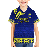 Personalised Fiji Natabua High School Family Matching Long Sleeve Bodycon Dress and Hawaiian Shirt Fijian Tapa Pattern LT14 Son's Shirt Blue - Polynesian Pride