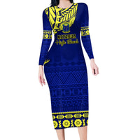 Personalised Fiji Natabua High School Long Sleeve Bodycon Dress Fijian Tapa Pattern LT14 Long Dress Blue - Polynesian Pride