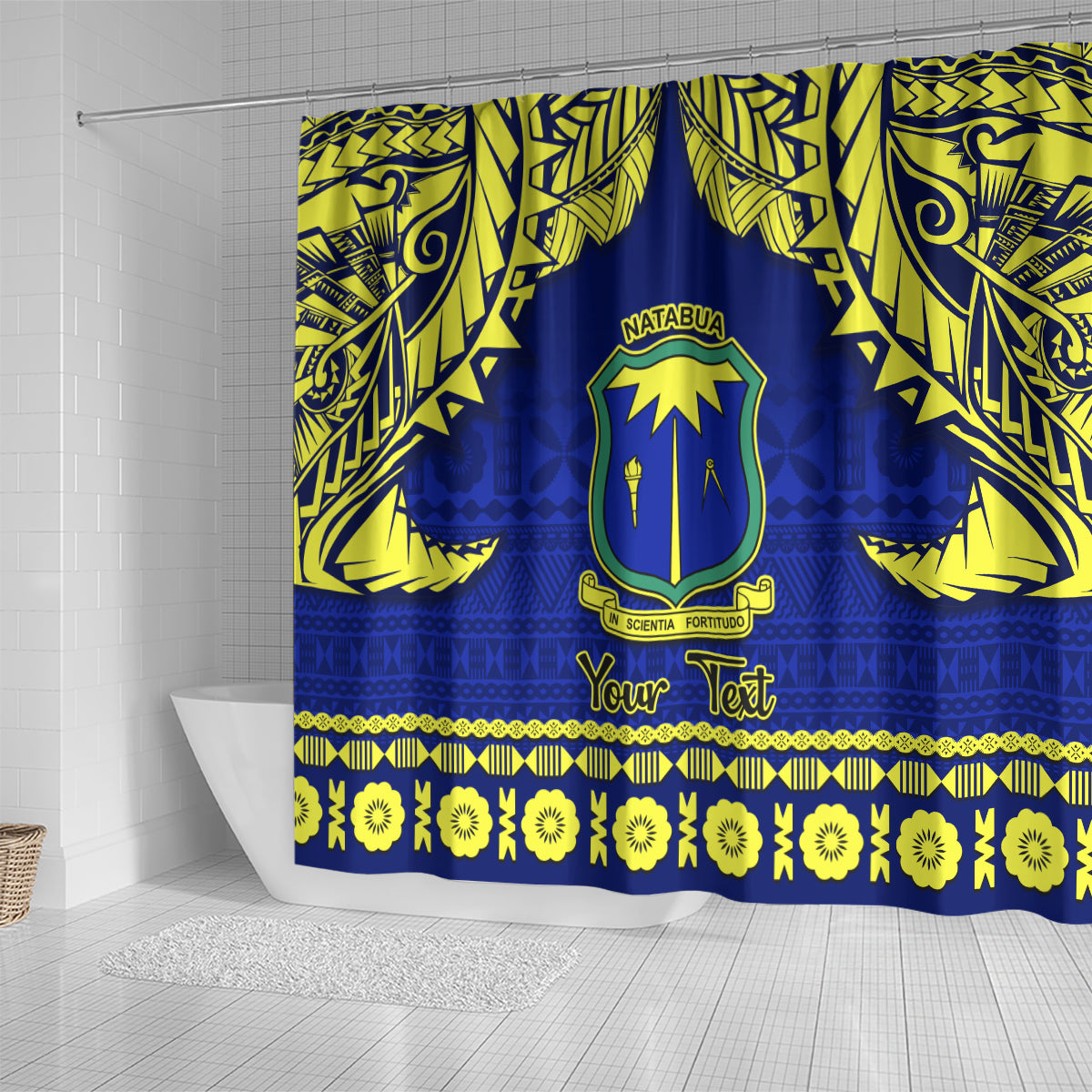 Personalised Fiji Natabua High School Shower Curtain Fijian Tapa Pattern LT14 - Polynesian Pride
