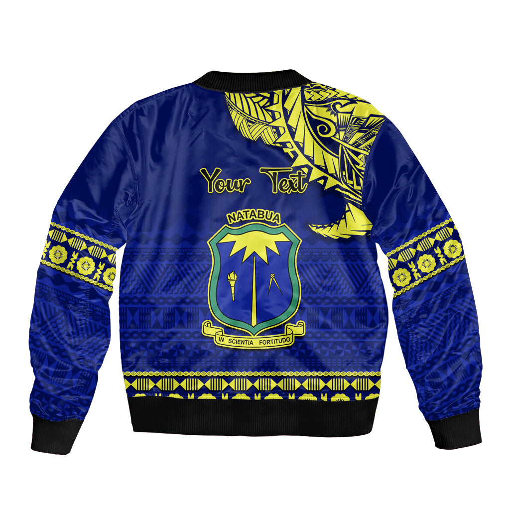 Personalised Fiji Natabua High School Sleeve Zip Bomber Jacket Fijian Tapa Pattern LT14 - Polynesian Pride