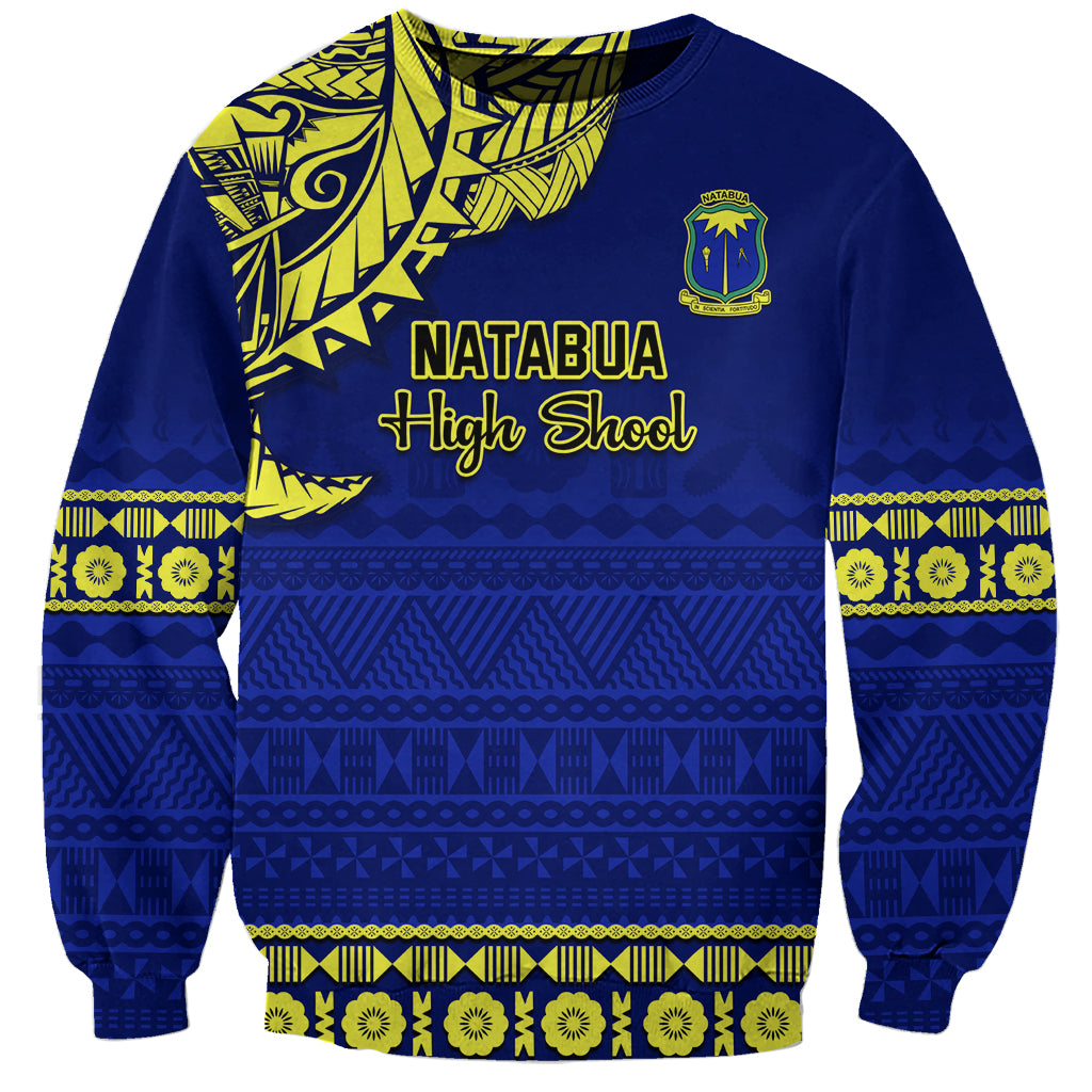 Personalised Fiji Natabua High School Sweatshirt Fijian Tapa Pattern LT14 Unisex Blue - Polynesian Pride