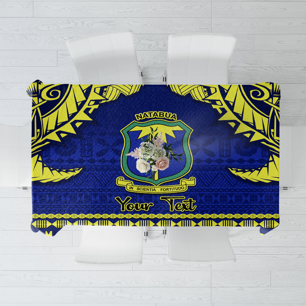 Personalised Fiji Natabua High School Tablecloth Fijian Tapa Pattern LT14 Blue - Polynesian Pride