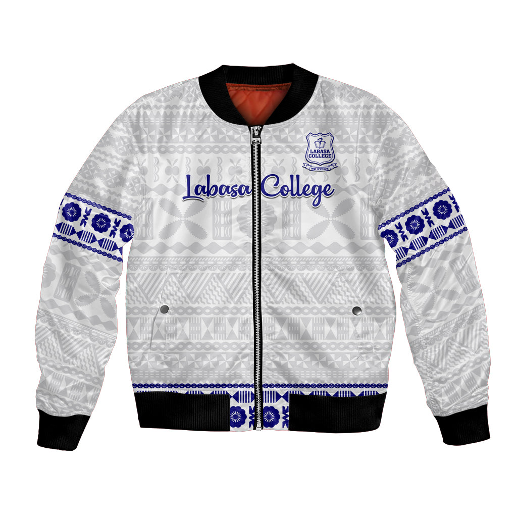 Personalised Fiji Labasa College Bomber Jacket Fijian Tapa Pattern LT14 Unisex White - Polynesian Pride