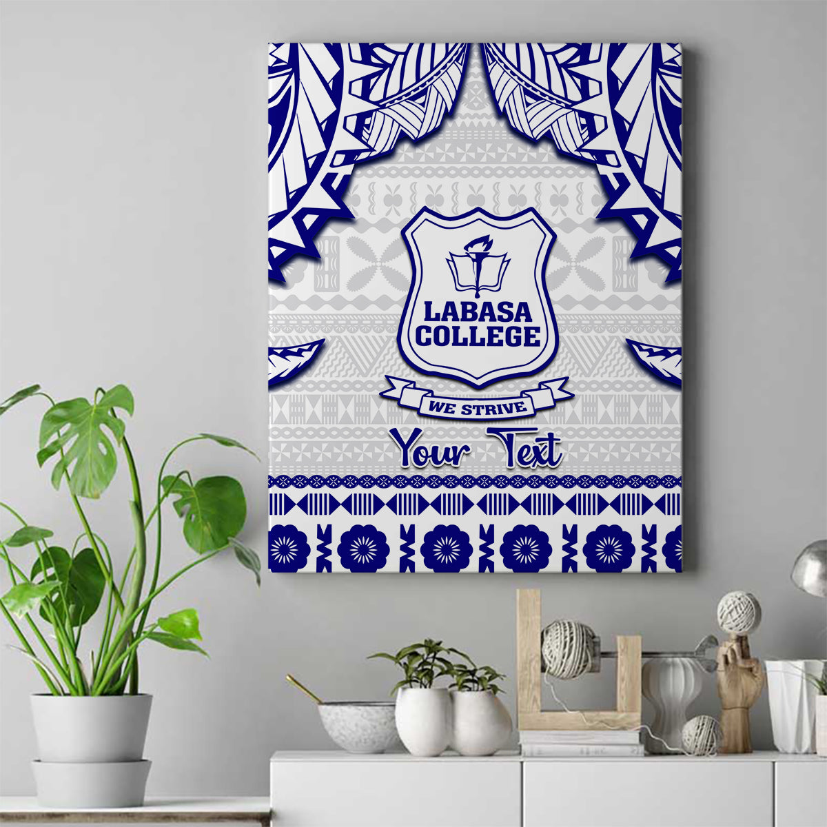 Personalised Fiji Labasa College Canvas Wall Art Fijian Tapa Pattern LT14 White - Polynesian Pride