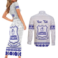 Personalised Fiji Labasa College Couples Matching Short Sleeve Bodycon Dress and Long Sleeve Button Shirt Fijian Tapa Pattern LT14 - Polynesian Pride