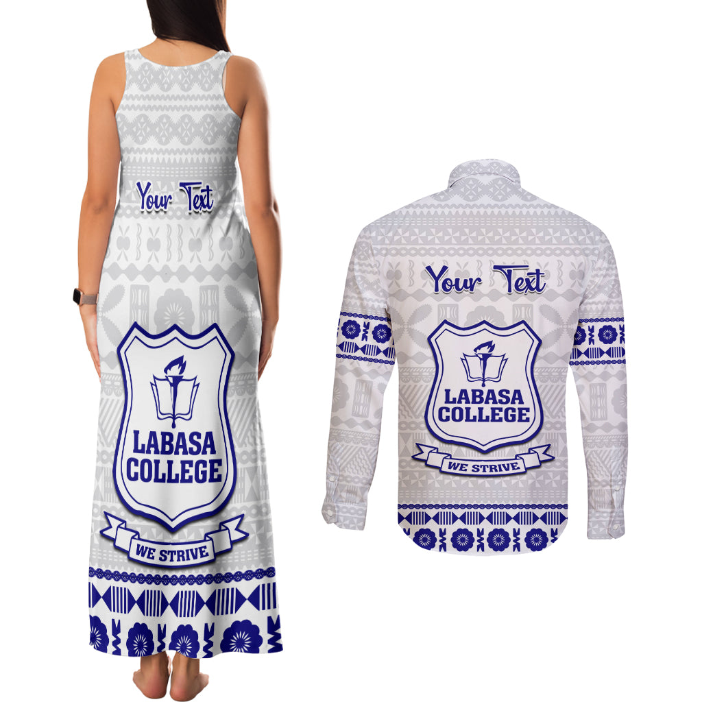 Personalised Fiji Labasa College Couples Matching Tank Maxi Dress and Long Sleeve Button Shirt Fijian Tapa Pattern LT14 - Polynesian Pride