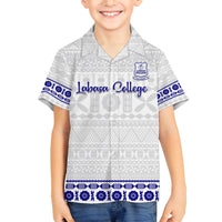 Personalised Fiji Labasa College Family Matching Long Sleeve Bodycon Dress and Hawaiian Shirt Fijian Tapa Pattern LT14 Son's Shirt White - Polynesian Pride
