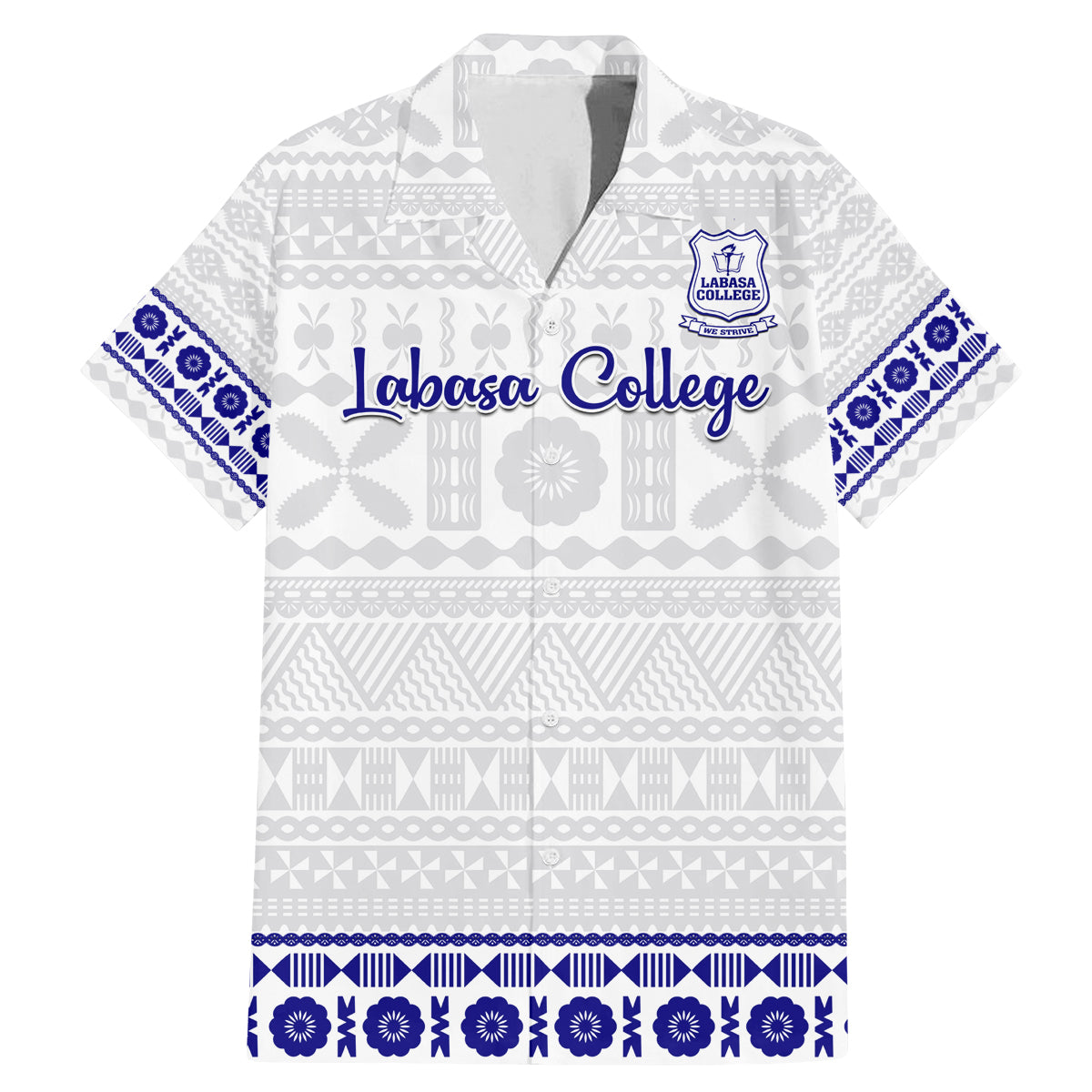 Personalised Fiji Labasa College Family Matching Mermaid Dress and Hawaiian Shirt Fijian Tapa Pattern LT14 Dad's Shirt - Short Sleeve White - Polynesian Pride