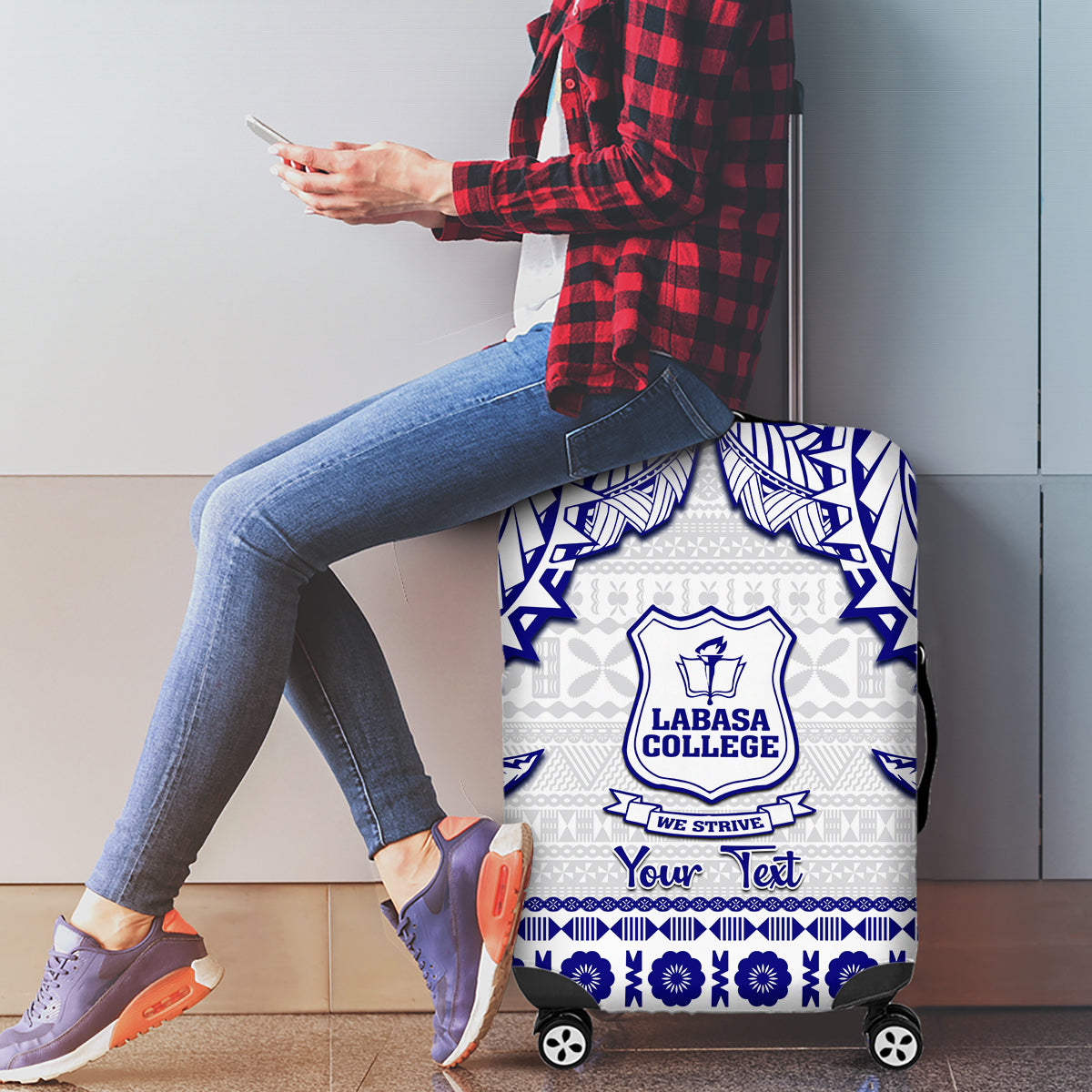 Personalised Fiji Labasa College Luggage Cover Fijian Tapa Pattern LT14 - Polynesian Pride